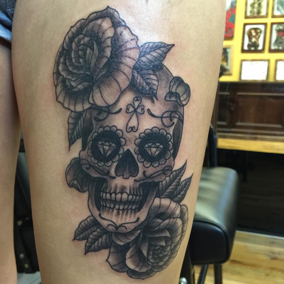 Lucky Draw Tattoos » Sugar_Skull_Roses_Tattoo_Abdiel_Pedraza